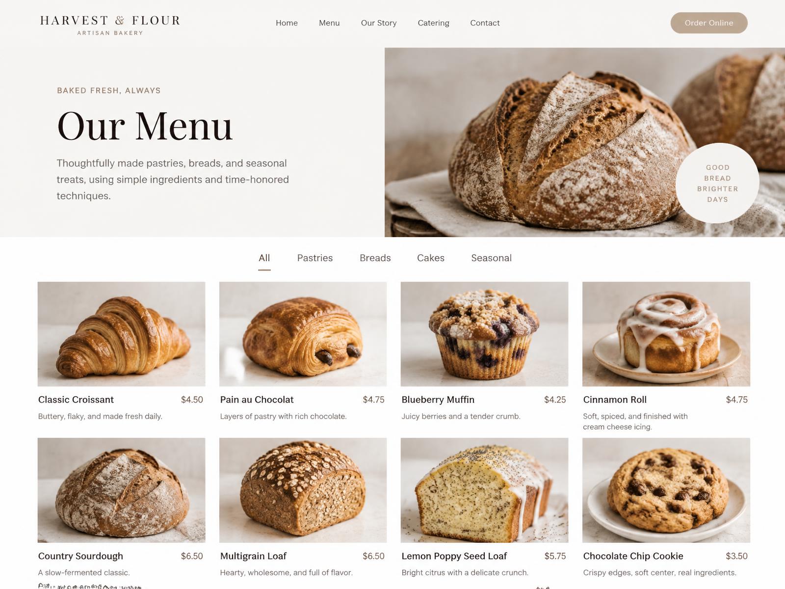 Page des produits de la boulangerie