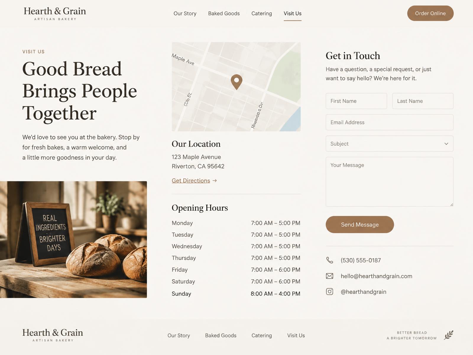 Page contact et horaires de la boulangerie
