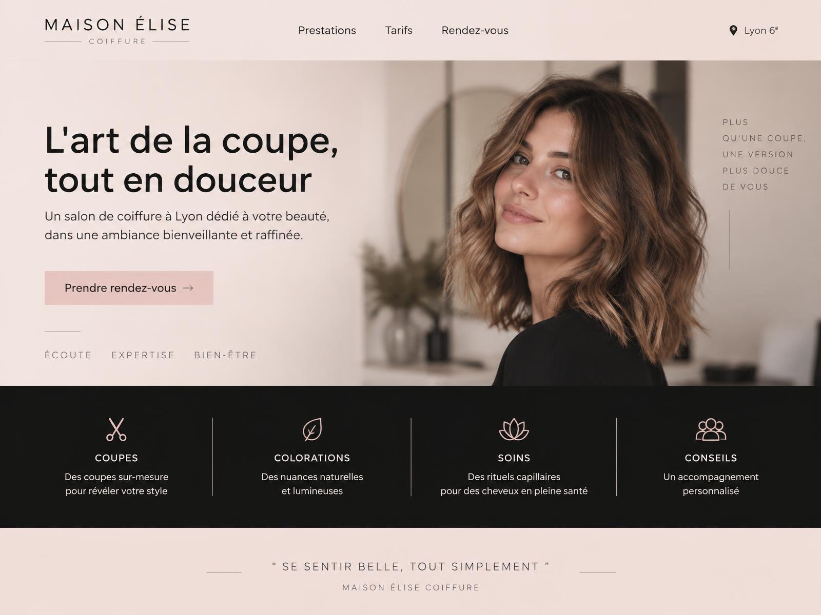 Page d'accueil du salon Maison Élise Coiffure