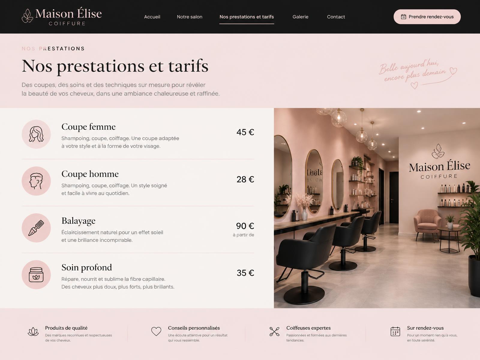Prestations et tarifs du salon