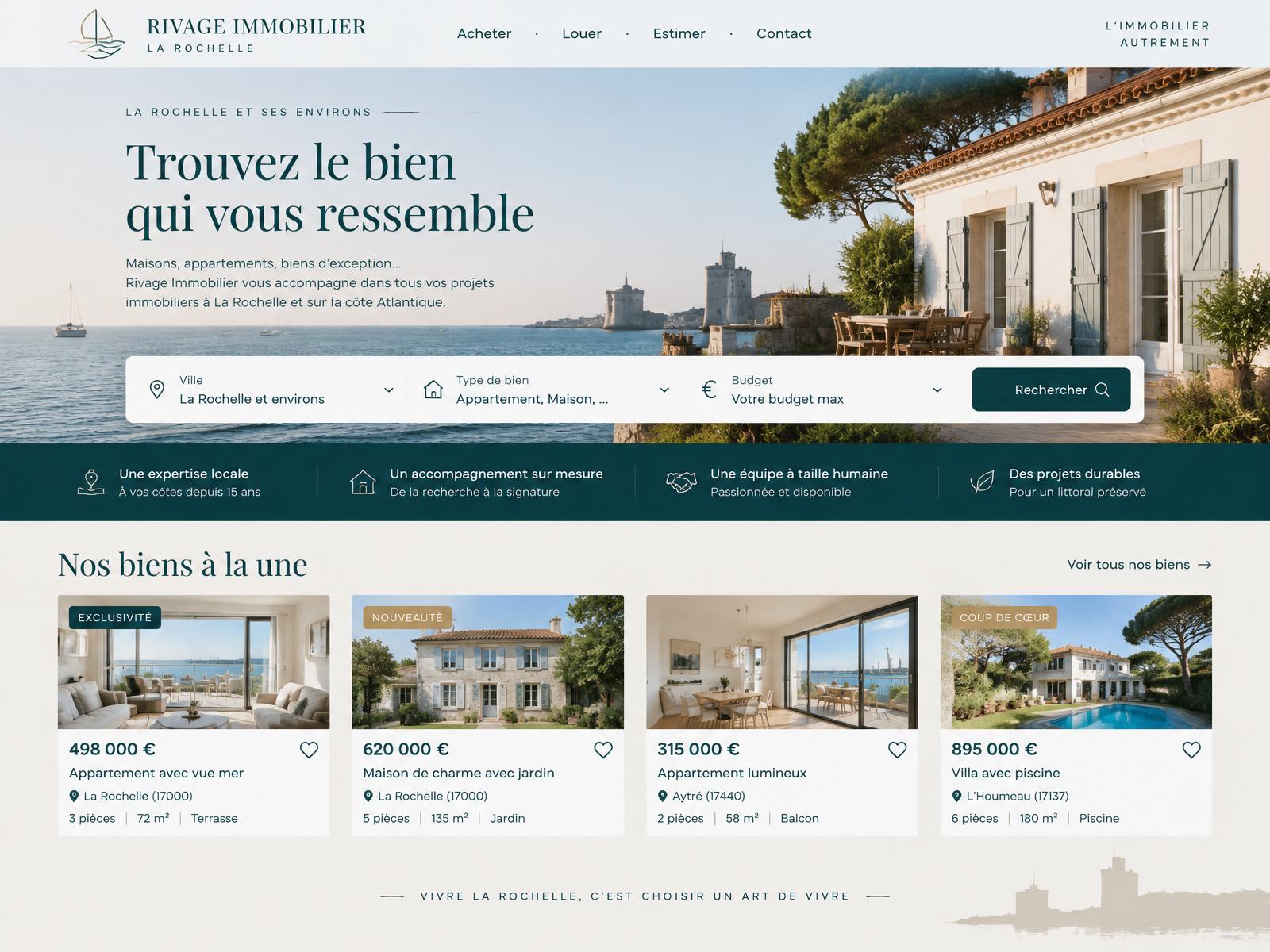 Page d'accueil de Rivage Immobilier