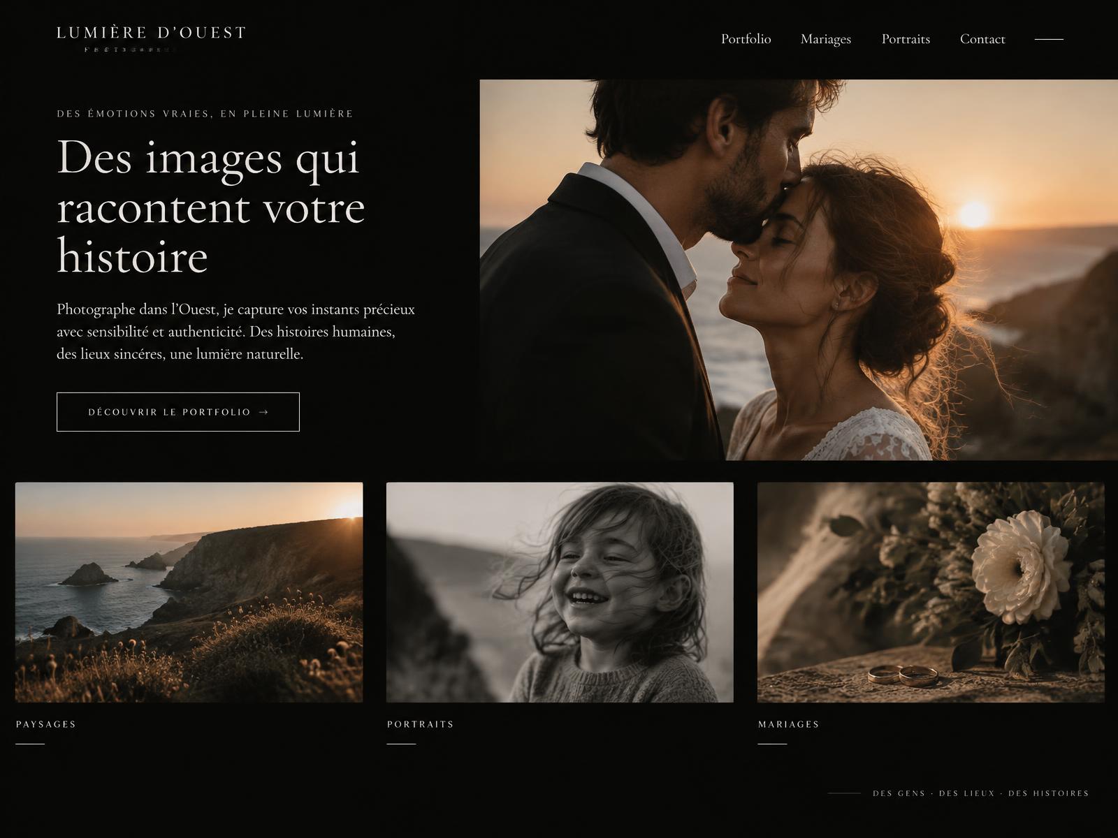 Page d'accueil de Lumière d'Ouest Photographie